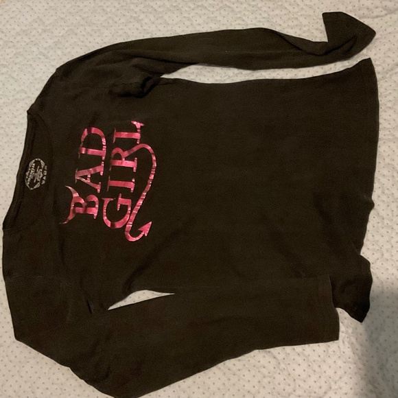 STREETWEAR SOCIETY Tops - STREETWEAR SOCIETY   BLACK T-SHIRT  WITH SHINY ‘’BAD GIRL ‘IN PINK SIZE LARGE